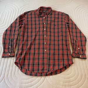 Ralph Lauren Blaire Mens Size L Shirt Red Plaid Pony Logo Button Down